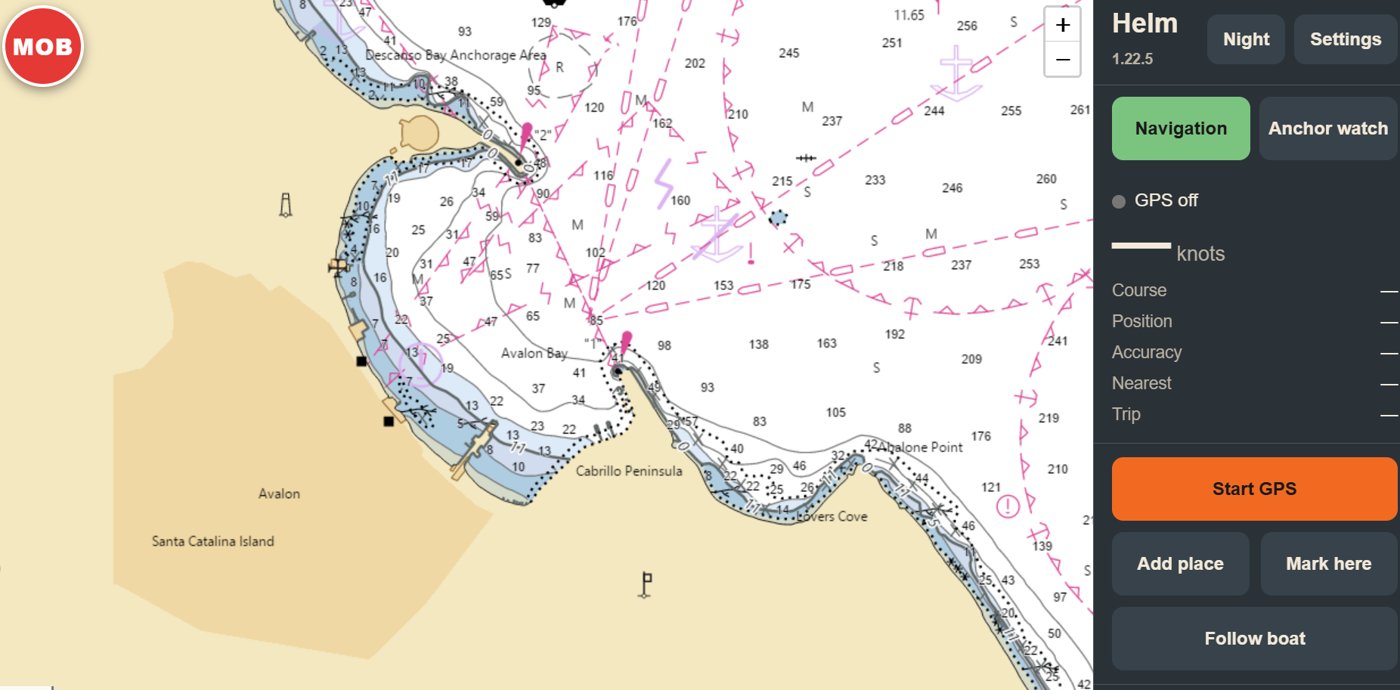 My Helm on a NOAA chart of Avalon, Santa Catalina Island